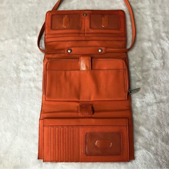 Pelle Studio Leather Burnt Orange Tri Fold Crossbody Purse Bag - Picture 5 of 14